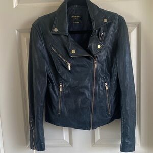 Stradivarius Dark Blue Leather Moto Jacket